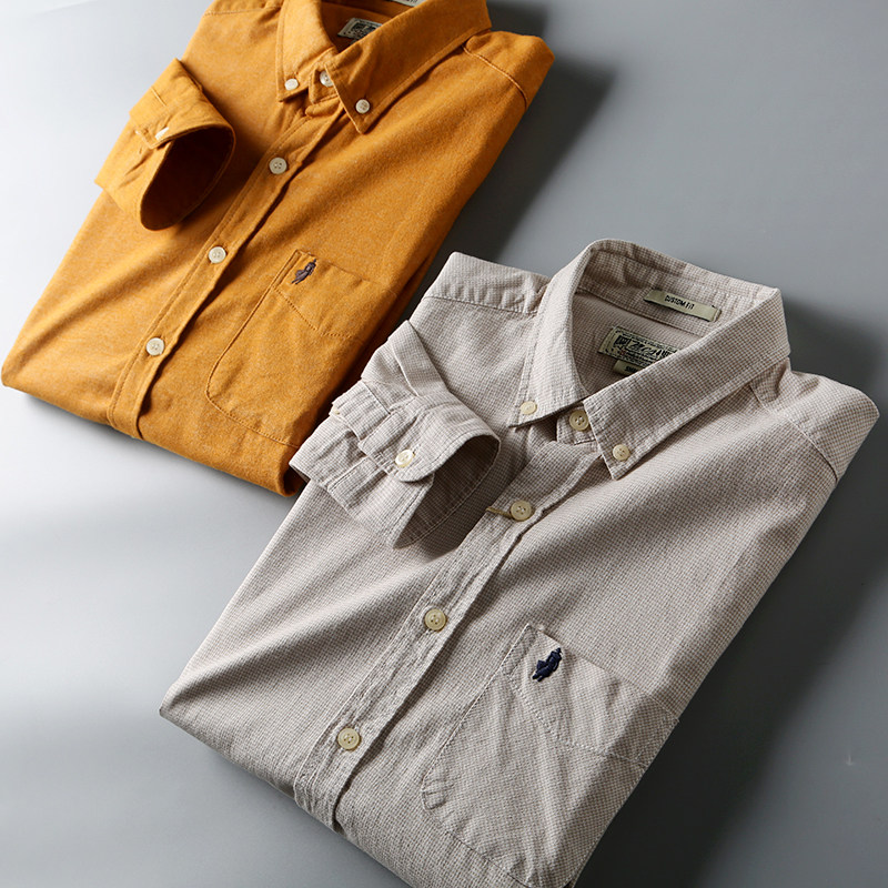 Foreign trade original single-cut autumn and winter men's cotton thick polished fabric casual long sleeve shirt men's shirt