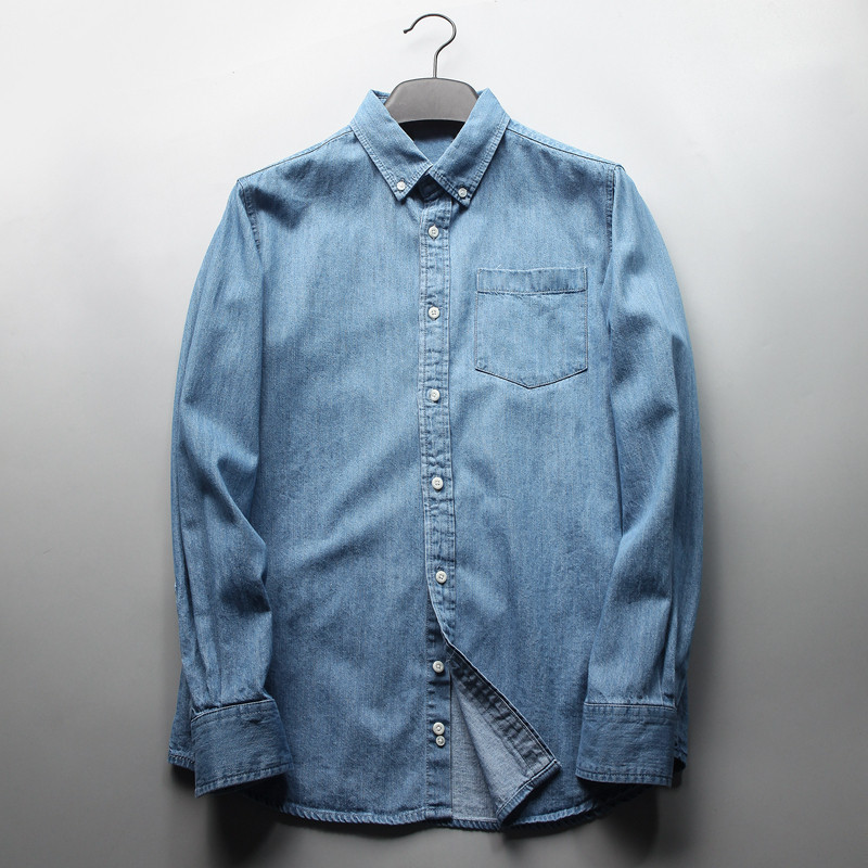 Foreign Trade Original Single Cut for men's Classic Denim Blue Tannin Casual Long Sleeve Shirt Men's Denim