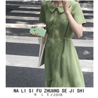 Im để tự chế 2019 mới màu rắn dài ngắn tay rộng eo cao đơn ngực búp bê cà vạt - Sản phẩm HOT váy xòe đẹp