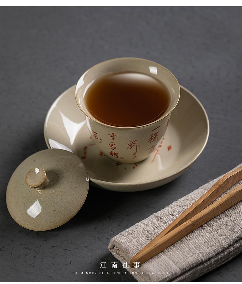 Jiangnan past kung fu tureen tea bowl ceramic tea set a single white porcelain hand - made changed to three bowl of tea cups