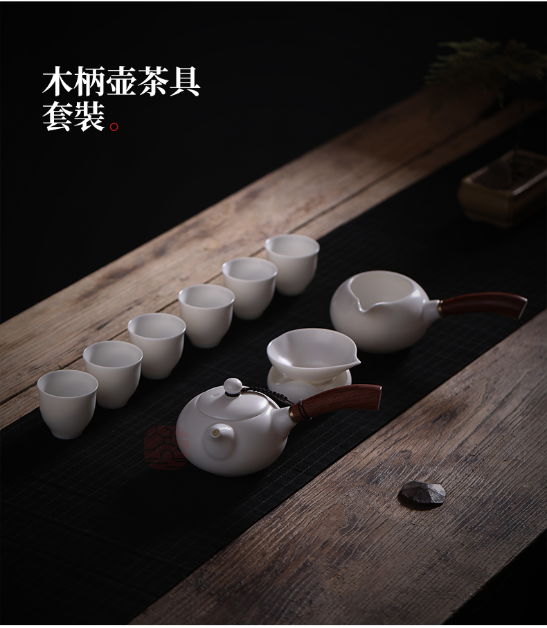 Jiangnan past China white porcelain tea set suit kung fu tea cup tea suet jade teapot 6 people
