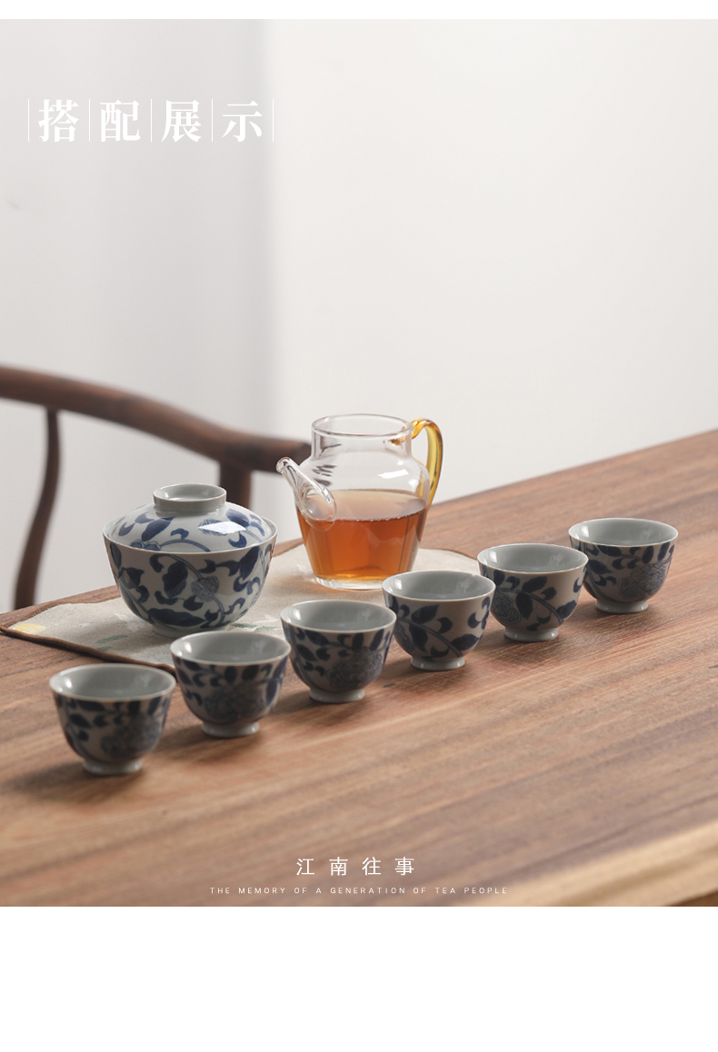 Jiangnan past blue and white porcelain tea pot aluminum alloy cover seal pot kung fu tea set store receives household storage tank