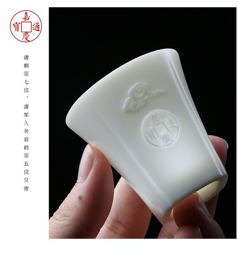 Jiangnan past five emperors currency white porcelain tureen tea set suet jade cup grain ceramic kung fu tea set home