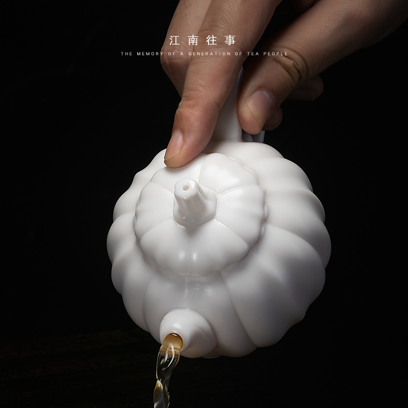 Jiangnan past dehua ceramic teapot suet jade Chinese white pumpkin pot of kung fu tea teapot gift boxes