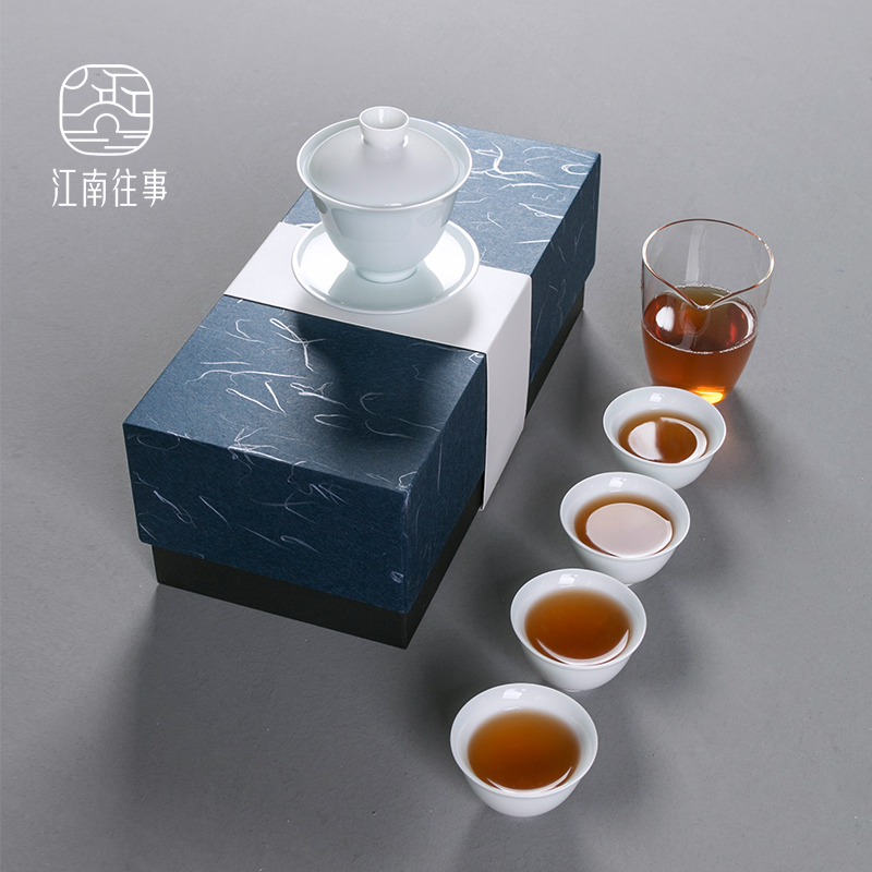 Jiangnan kung fu tea sweet white past 4 tureen suit ceramic tea art home tea cups is suing the set