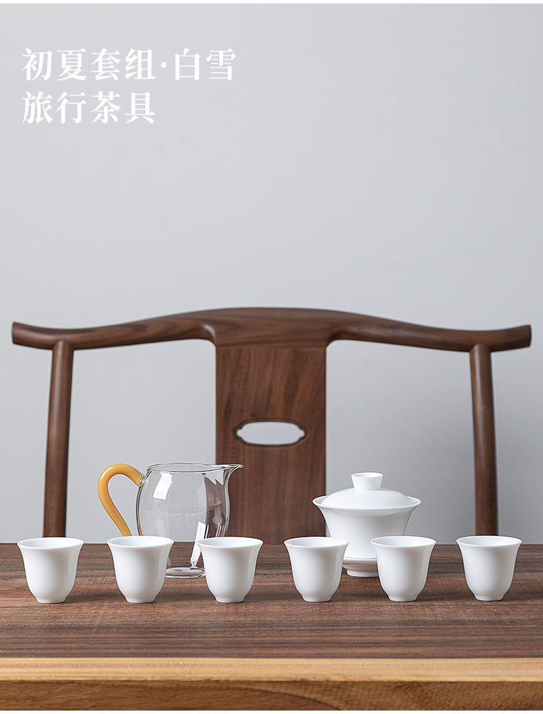 Jiangnan past dehua white porcelain hand - made tureen kung fu tea cups suit office household contracted portable suit