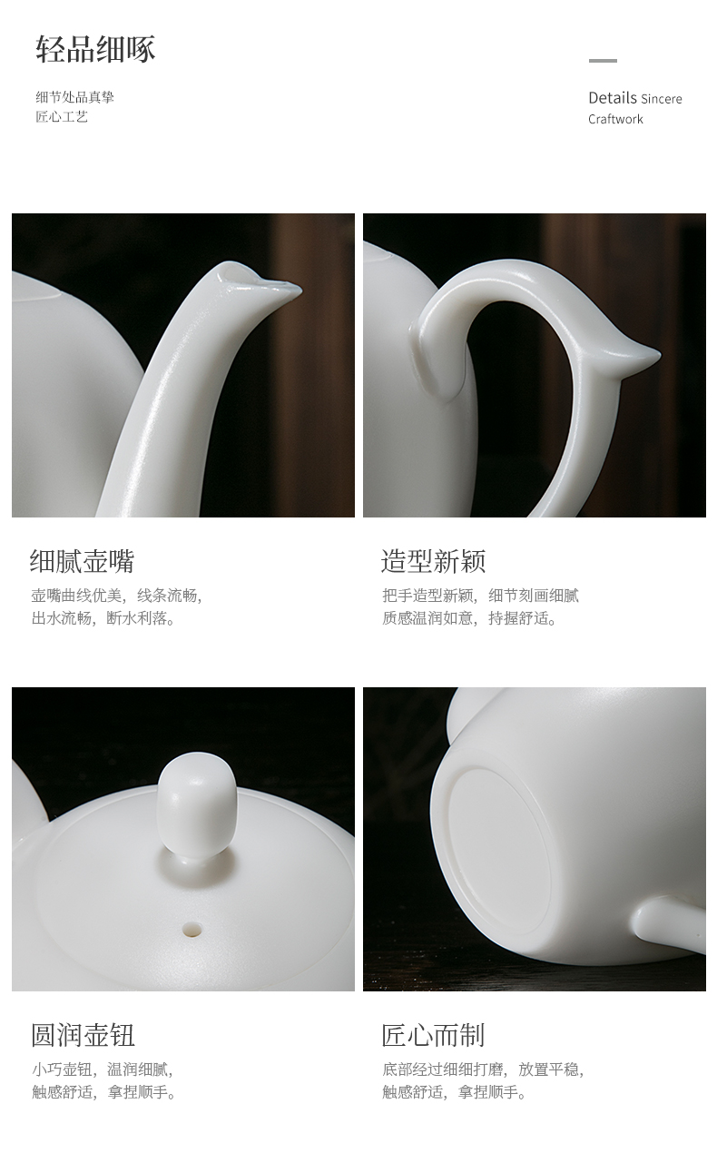 Jiangnan past China white porcelain teapot kung fu tea set ceramic teapot suet jade beauty shoulder single pot