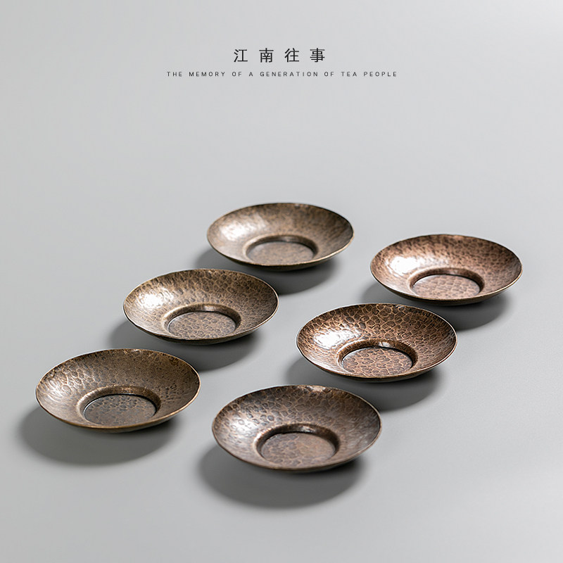 Jiangnan Past Cup Cushion Day Style Handhammer tea Tea Tea Tea Tea Cup Accessories Pure Bronze Bright Round Tea Cup Mat