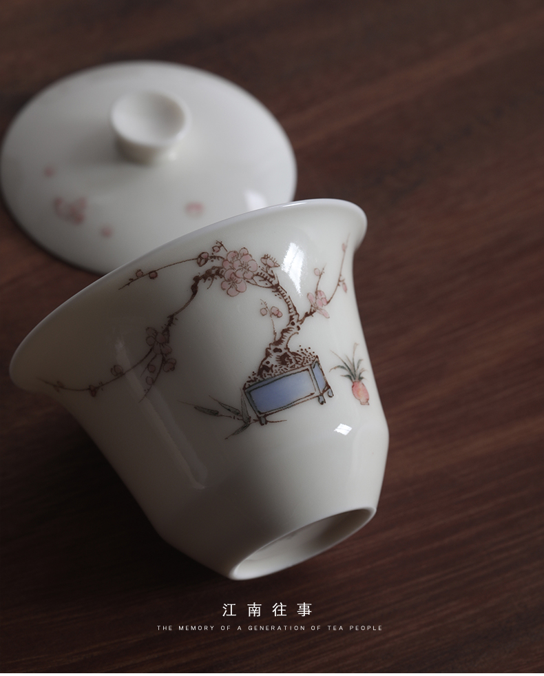 Jiangnan past jingdezhen glair hand - made ceramic kung fu tea cup single small tea bowl three tureen