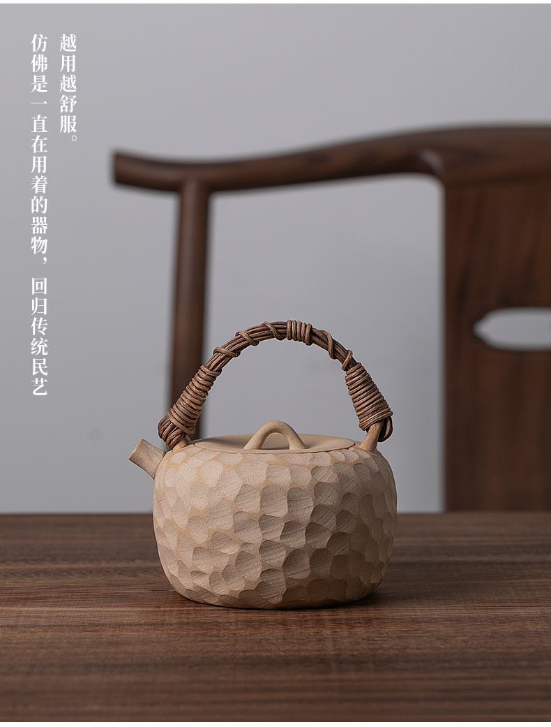 Jiangnan past the Japanese manual vines hammer coarse pottery teapot pu single girder pot pot small kung fu tea set