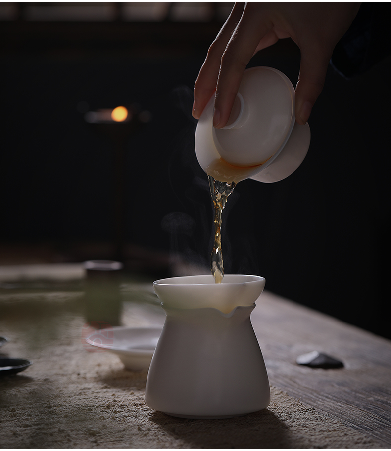 Jiangnan past China white porcelain tureen ceramic cups suet jade kung fu tea tea bowl three bowls