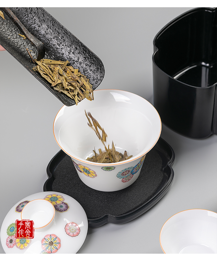 Jiangnan past dehua porcelain tureen tea cups kung fu jade ceramic tea set portable package 3 people travel tea set small suit