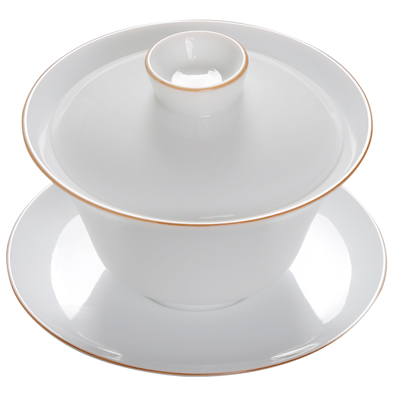 Jiangnan white porcelain tureen large cups past three bowl of large Chinese style household kung fu tea set hand - made teacup