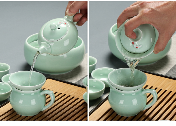 Celadon kung fu tea set home office ceramic carp tureen tea to wash the teapot tea tray cups of a complete set of combination