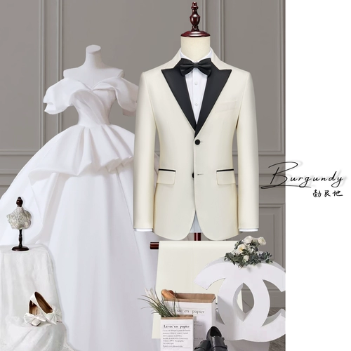 Бордовый костюм от кутюр, платье-смокинг, кремово-белый костюм, мужской свадебный костюм для жениха, свадебный костюм #3223