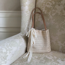 MOBAI practical~wild large capacity grass weave with lace streamer shoulder bag for spring and summer women