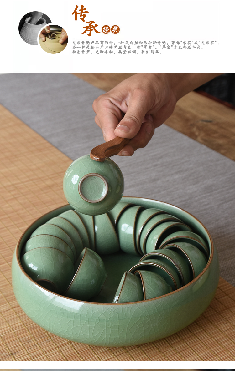 Thêm lớn Long Tuyền celadon rửa trà Kung Fu bộ trà nghi chén trà rửa chậu hoa rửa bát Wen Phường bốn gạt tàn kho báu - Trà sứ bộ ấm chén