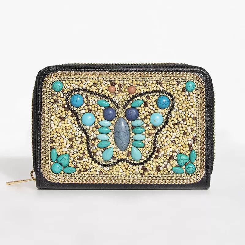 New Heavy-Duty Bohemian Style Seed Bead Butterfly Flower Exquisite Pu Zipper Card Holder Small Coin Purse Women's Square Bag New Heavy-Duty Bohemian Style Seed Bead Butterfly Flower Exquisite Pu Zipper Card Holder Small Coin Purse Women's Square Bag