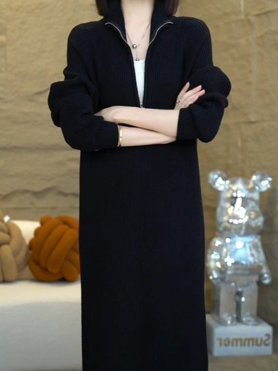 2024 Winter Lazy Style Knitted Sweater Dress, Long, High-End, Versatile, Slimming, Long-Sleeved Inner Layering Dress