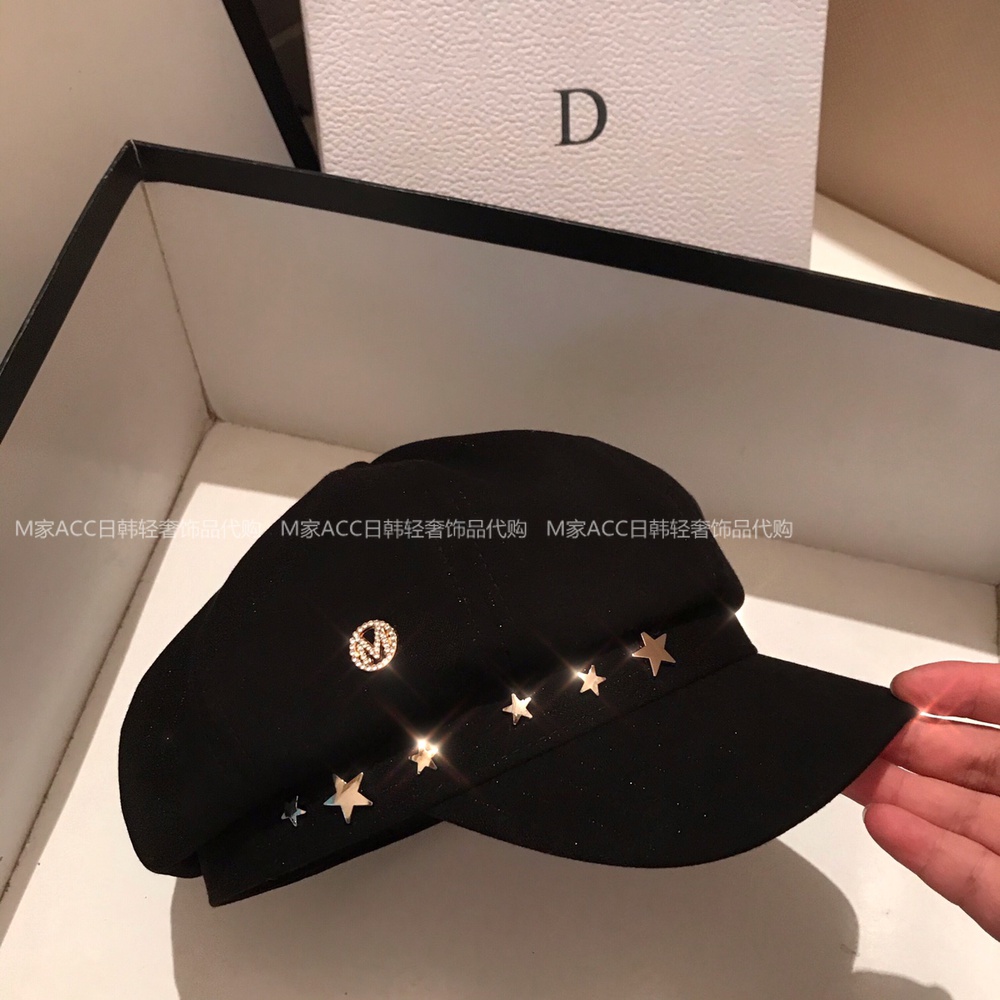 South Korea Autumn Winter Thickened Stars Rivet Inn Navy Hat Women Fashion 100 Hitch A Duck Tongue Cap Small Crowdberet Tide