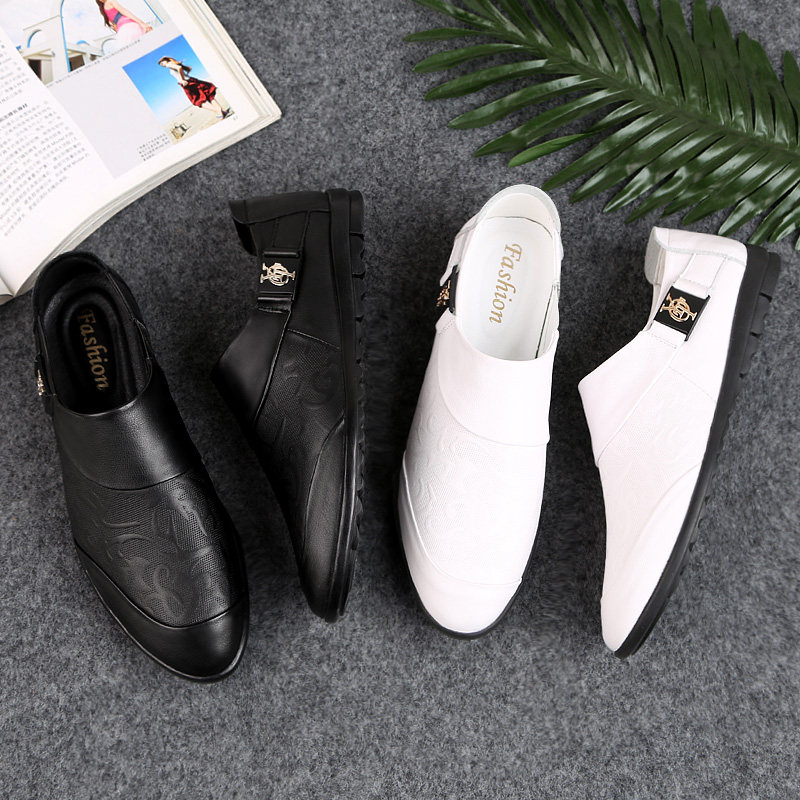 Summer new bean-bean shoes Men's Korean version Genuine Leather Individuality Small Leather Shoes Soft Bottom Breathable Men Casual Leather Shoes 100 hitch