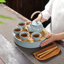 Jiyu Ru kiln travel tea set carrying case simple kung fu tea set ceramic pot four Cup Teapot tea tray