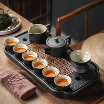 Jiyu natural Wujin Stone tea tray kung fu tea set simple storage and row dual-purpose dry bubble household tea tray tea table
