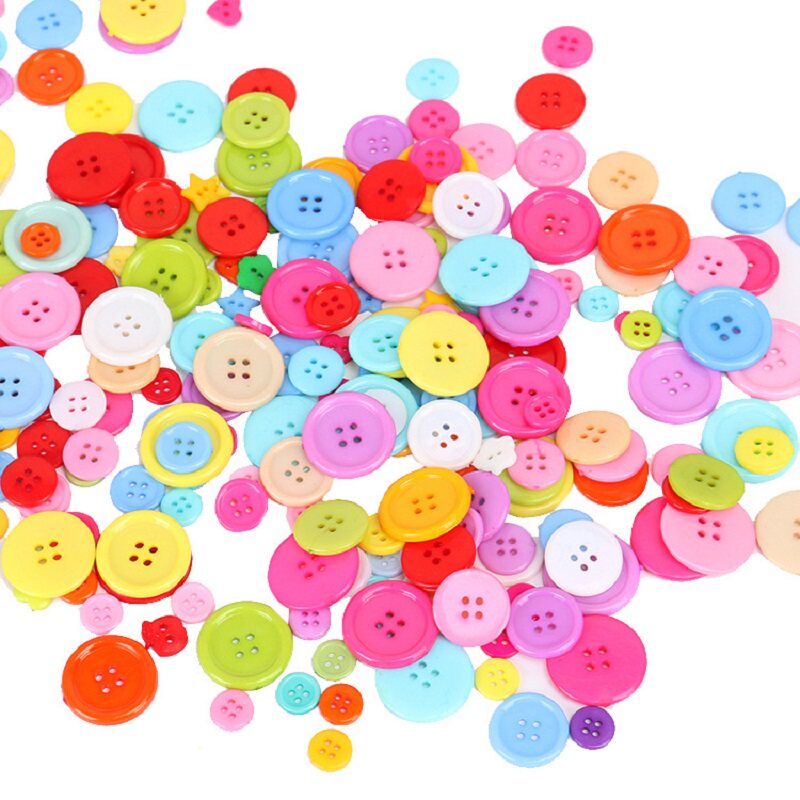 Resin button Flowers Diy material Colour Colored Seeds Round Loving Flowers Pentagram Child Candy Color Button painting