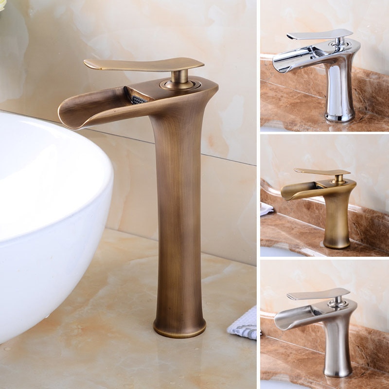 Imitation ancient surface basin tap full copper European-style hot and cold tap black plus high-height retro single-hole onstage basin cage head