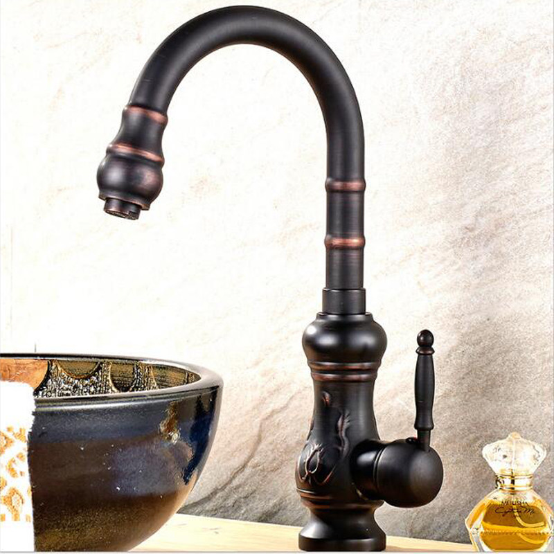 Antique faucet all copper European hot and cold basin countertop basin heightened single hole retro kitchen sink faucet