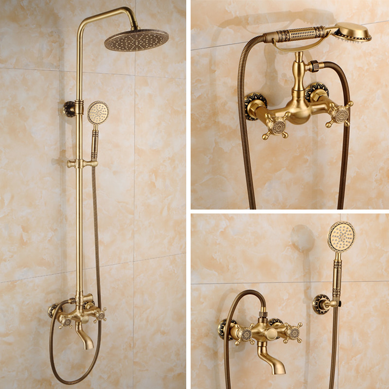 All copper antique shower with retro European shower simple shower suit bathtub faucet large shower nozzle