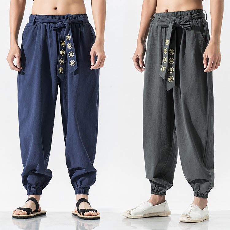 Chinese wind embroidered casual pants Chinese menopausal beam foot Chinese tanghai clothes loose large number Harlen pants