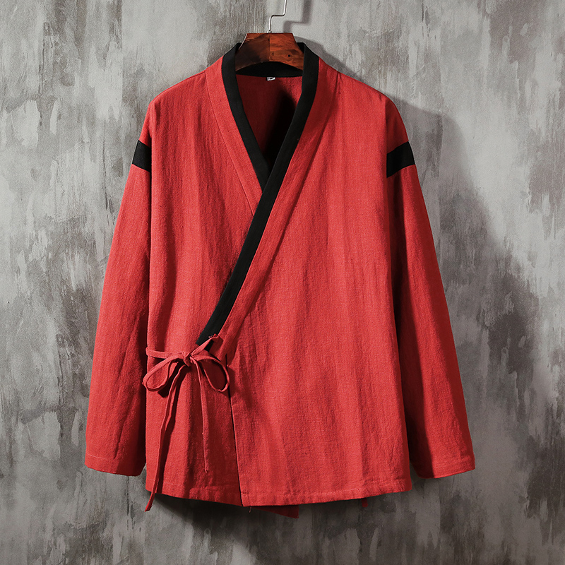 Chinese Tang Improved Han-style Chinese style men's tea suit residents meditate cotton long sleeve coat ethnic style