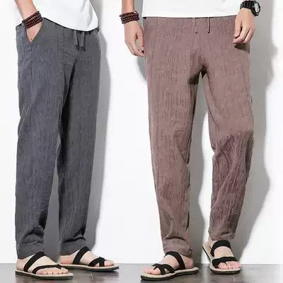 Chinese style cotton and hemp men's pants Summer thin loose straight pants Men's linen casual pants Men's large size trousers