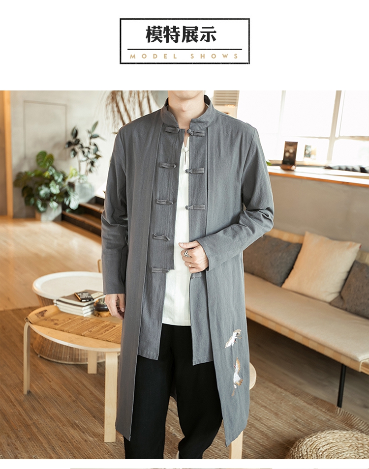 Trung quốc Tang phù hợp với Hanfu Trung Quốc phong cách của nam giới linen dài tay áo khoác mùa xuân và mùa thu trang phục dân tộc thanh niên lay gown