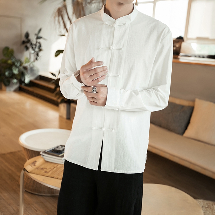 Bộ đồ Trung Quốc cải tiến Hanfu Áo sơ mi nam lanh phong cách Trung Quốc mùa xuân và mùa thu quốc phục thanh niên cotton và tay áo dài trang phục dân tộc thái
