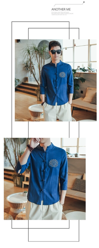 Trung Quốc Tang phù hợp với Hanfu Trung Quốc phong cách quần áo nam bảy điểm tay áo lanh mùa hè quốc phục trang phục thanh niên tay ngắn