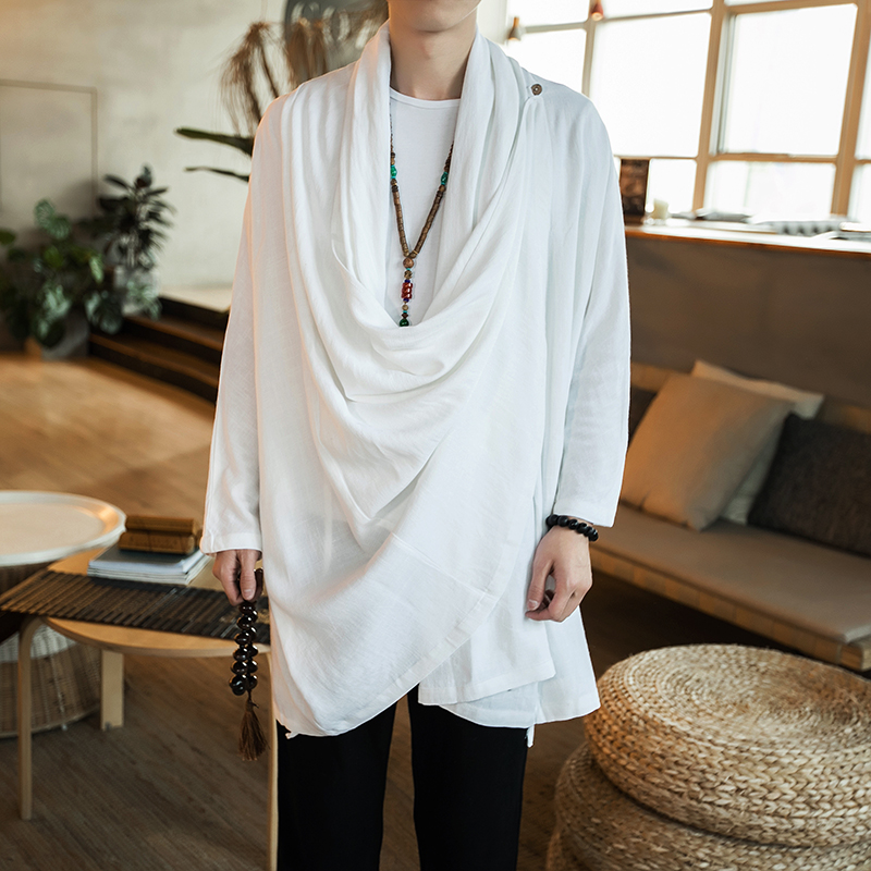 Chinese style Tang suit, improved Hanfu, Chinese style men's clothing, layman's cloak, cotton and linen jacket, ethnic style, ancient costume, youth long gown