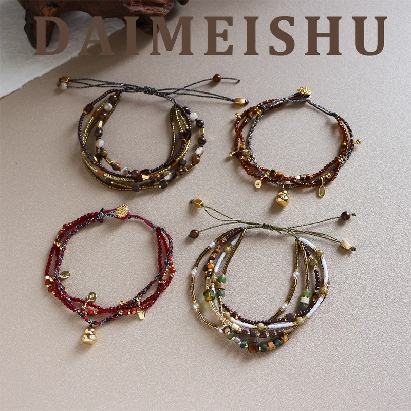 New Year's Retro Red Multi-Layered Beaded Hand-Woven Gourd Bracelet, Light Luxury and High-End Feel, Stackable Birth Year Jewelry