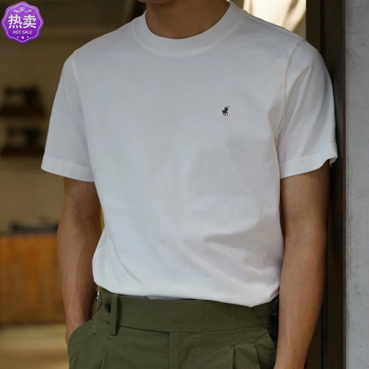 American Old Money Style Paul Men's Short-Sleeved T-Shirt Pure Cotton Round Neck Slim Fit Polo Half-Sleeved Top with Small Horse Logo