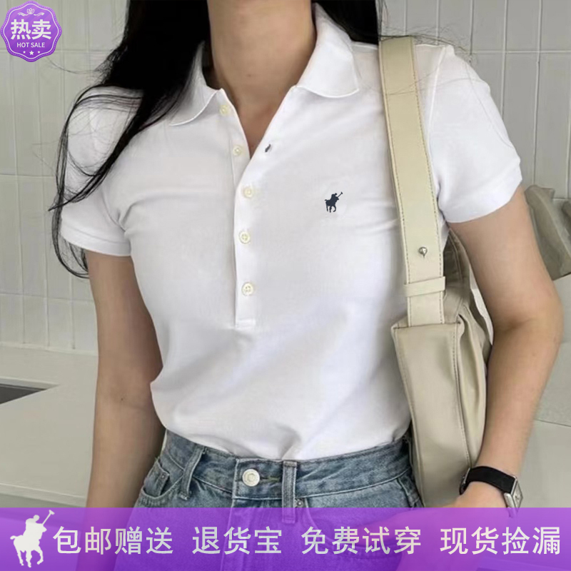Old Money Style American Polo Shirt for Women with Five-Button Placket, Pony Embroidery Logo, Pure Cotton, Slim Fit, Short-Sleeved T-Shirt for Summer