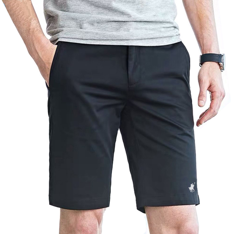 American Old Money Style Black Shorts for Men, Light Luxury Casual Five-Point Shorts, Polo Pony Logo Beach Golf Sports Pants
