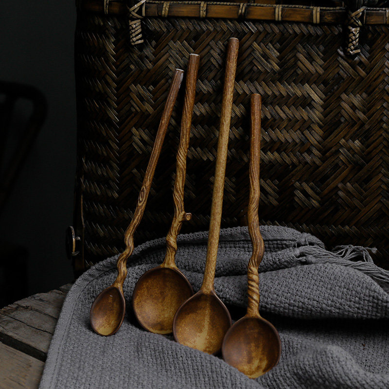 Spoon ceramic vintage home long handle spoon coffee spoon creative cute stoneware stirring spoon dinner spoon handmade spoon