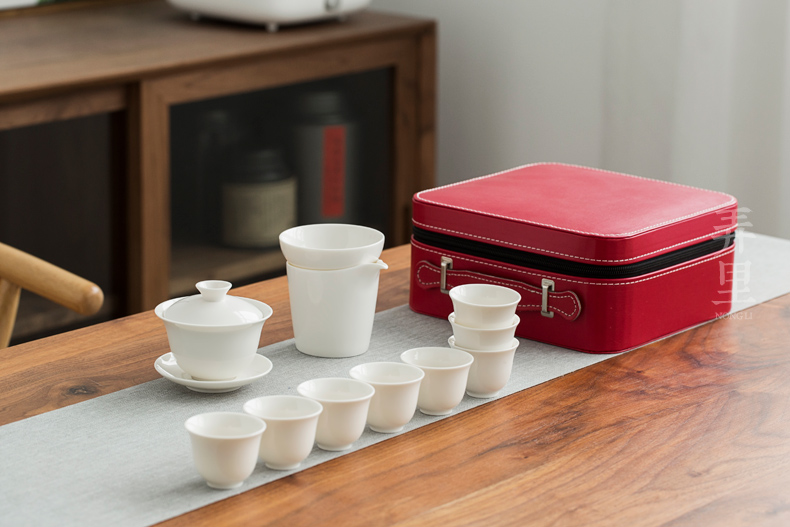 The Get | in dehua white porcelain kung fu tea set suit portable package of a complete set of white porcelain household contracted the teapot teacup gift box