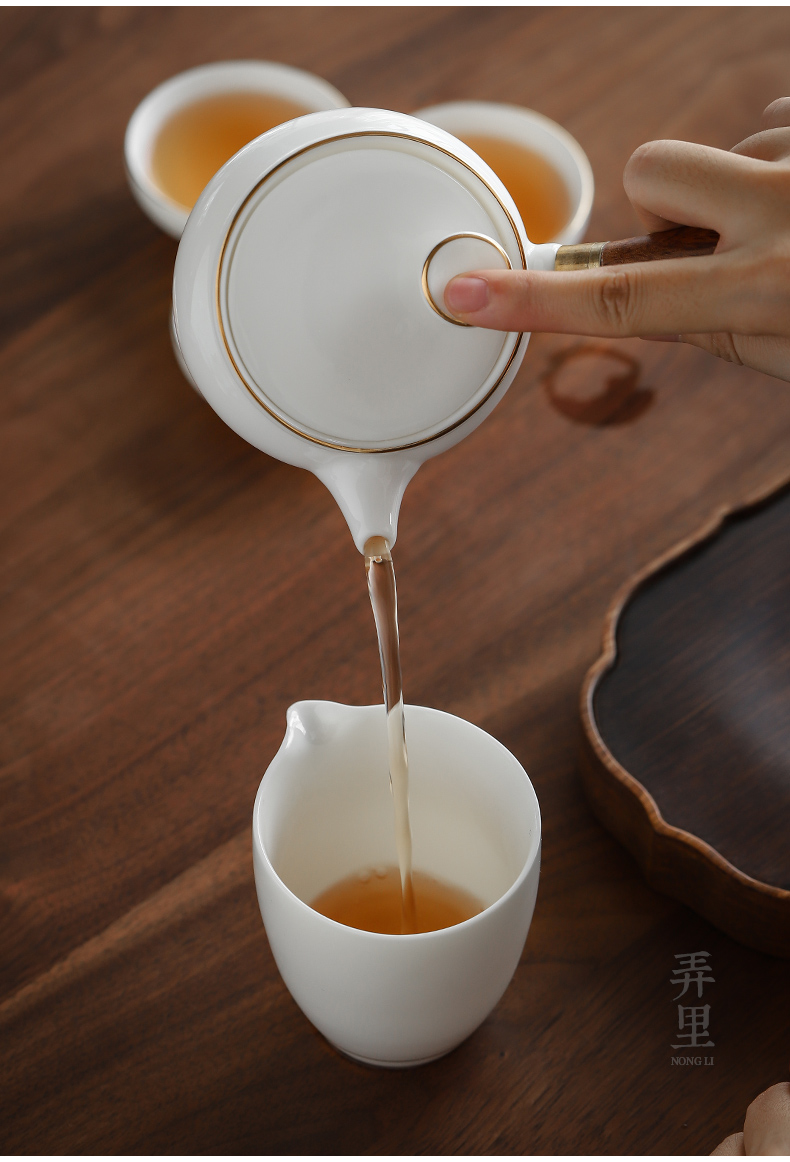 Travel lane | in dehua white porcelain tea set kung fu tea set contracted portable home side put the pot of tea custom log