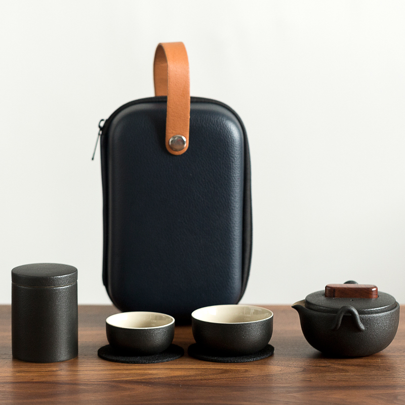 Coarse pottery crack glass ceramic contracted portable small kung fu tea set travel home a pot of two cup suit custom
