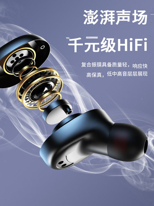 True Wireless Bluetooth Earphones, Noise-Cancelling, Semi-In-Ear, Ultra-Long Battery Life, Standby, High-End Mini Sports Dual-Ear High-Quality Sound, Suitable for Both Men and Women, Compatible with Huawei, Xiaomi, Oppo, Apple, Vivo 1090