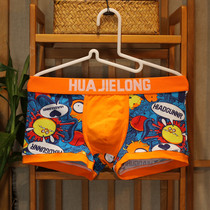 Mens underwear cotton sweat-absorbing breathable national tide cartoon printed boxer pants trend ins youth middle waist boxer pants