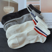 4 double striped socks mens socks shallow socks summer mens boat Socks cotton Deodorant four seasons short tube low mens socks
