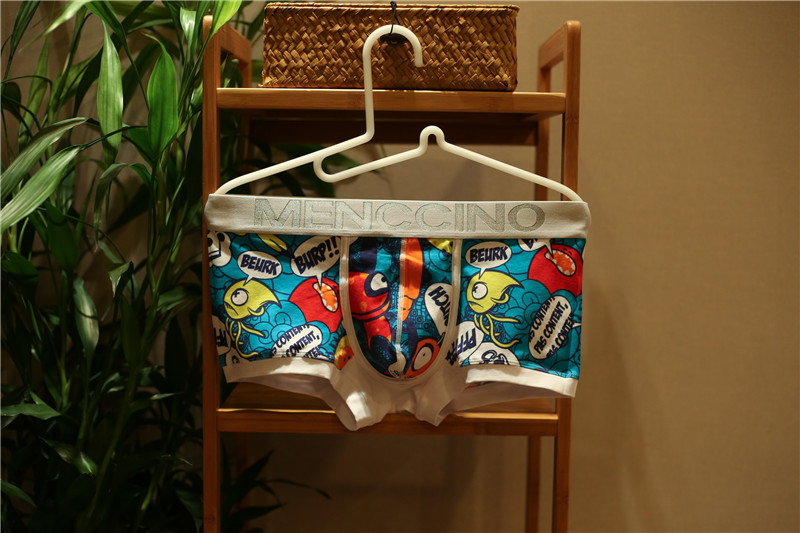 Quần lót nam 2 mảnh tóm tắt phim hoạt hình graffiti boxer cotton eo thấp gợi cảm thoải mái đồ lót nam quần lót nữ cao cấp